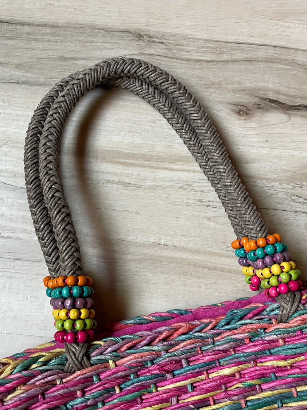 Cappelli Bright Pink Multicolor Woven Straw Tote Bag - Beach & Everyday - Picture 8 of 15
